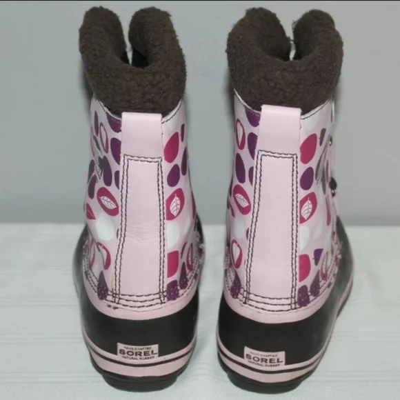 Sorel Women & girls waterproof Snow Rain Boots Brown w pink & purple Size 5 - Picture 2 of 11